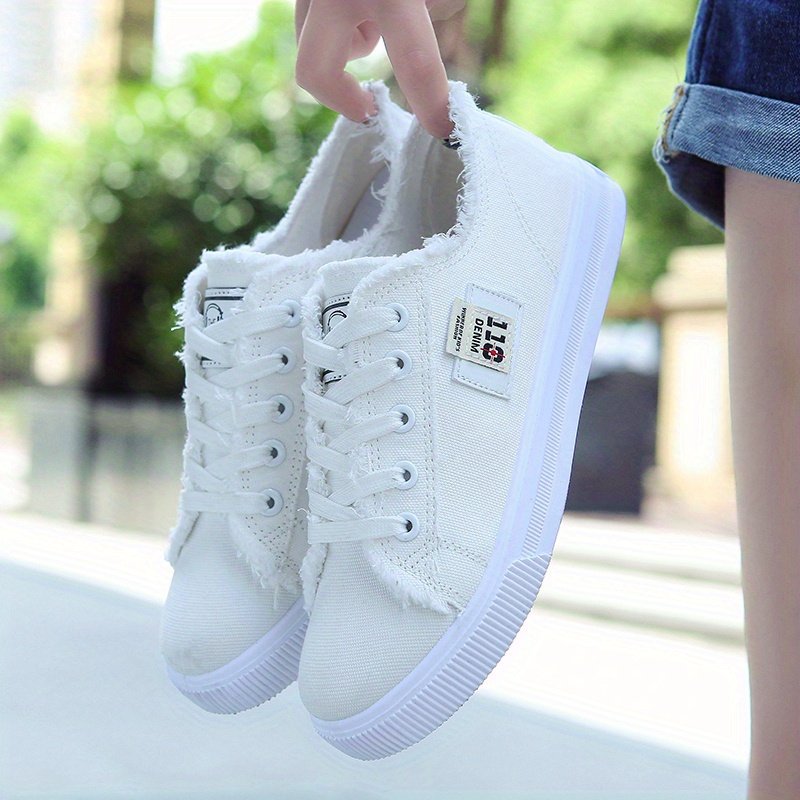Women's Classic Canvas Flat Shoes, Solid Color Lace Up Low-top Casual Shoes, Women's Comfy Footwear - Image 16