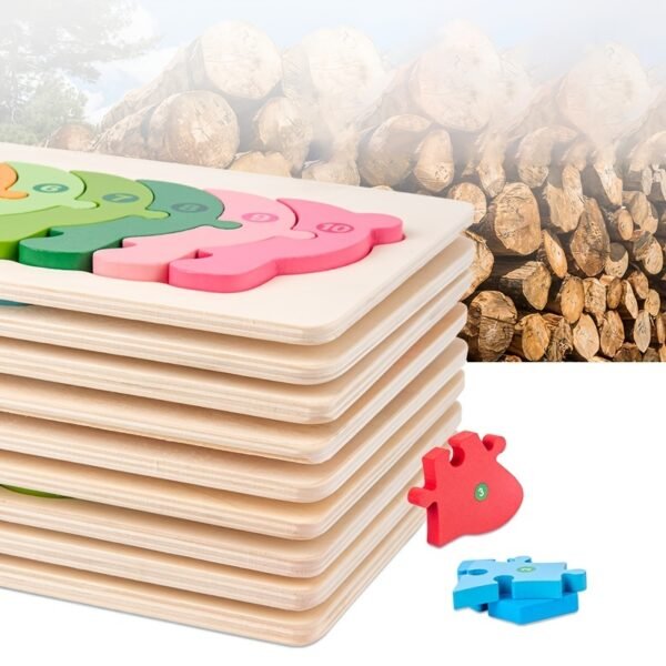 Rectangle Puzzle, Wooden Puzzle For Children, Animals Puzzles Dinosaur Crocodile Caterpillar Giraffe, Colorful Wood Numbered Puzzles Kid Preschool Learning Educational Toys - Image 12