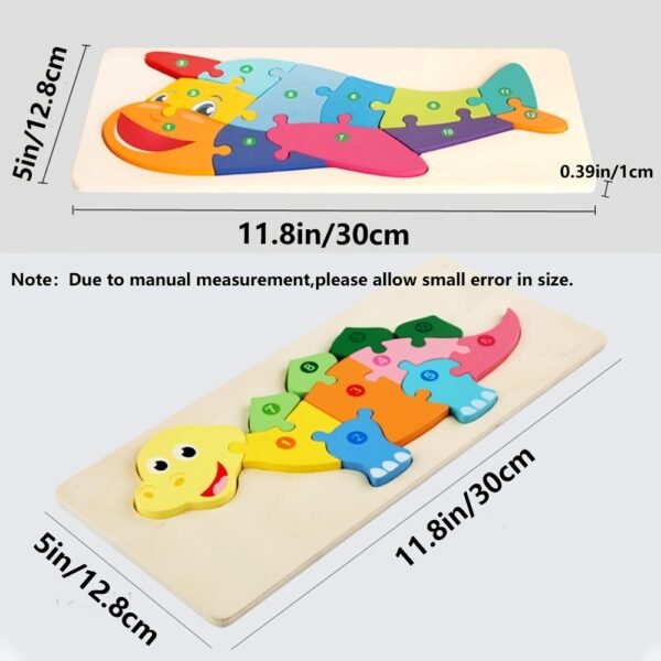 Rectangle Puzzle, Wooden Puzzle For Children, Animals Puzzles Dinosaur Crocodile Caterpillar Giraffe, Colorful Wood Numbered Puzzles Kid Preschool Learning Educational Toys - Image 3
