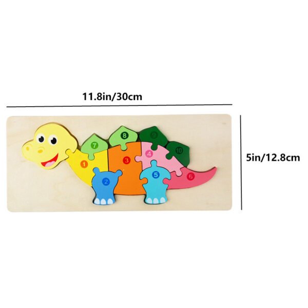 Rectangle Puzzle, Wooden Puzzle For Children, Animals Puzzles Dinosaur Crocodile Caterpillar Giraffe, Colorful Wood Numbered Puzzles Kid Preschool Learning Educational Toys - Image 6