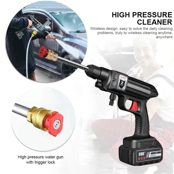 1500W 21V Cordless High Pressure Cleaner Washer Spray Water Gun Car Wash Cleaning Machine 30000 mA/20000mA/10000mA Battery - Image 3