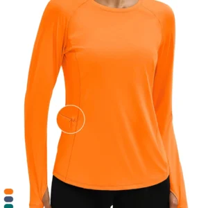 TACVASEN UPF80+ Long Sleeve Crewneck T-shirts Womens Outdoor Basic Tops Sun Protection Zipper Pocket Breathable Lightweight Tees