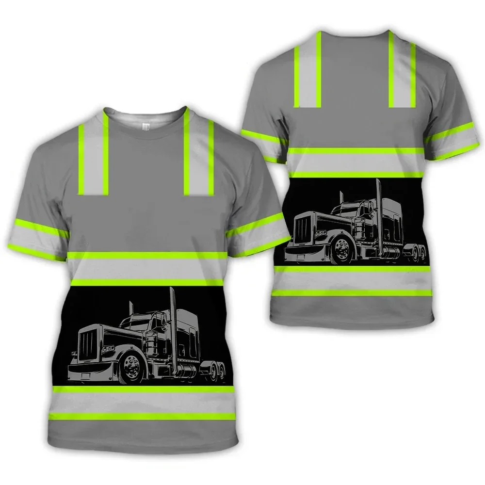 Work Clothing Summer Breathable Men's T-shirt 3D Printing Style Trucker Safety Transportation Work Uniform Oversized Loose Tops - Image 3