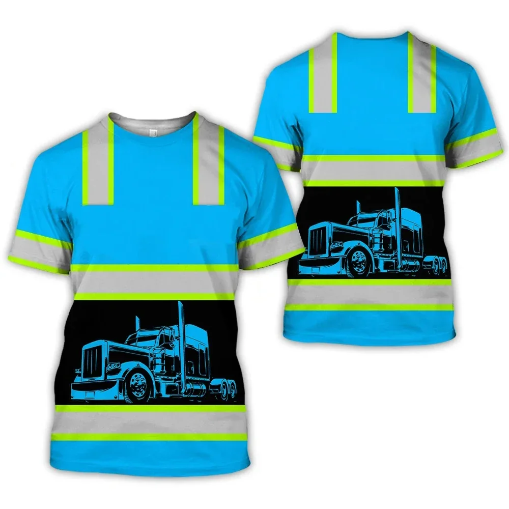Work Clothing Summer Breathable Men's T-shirt 3D Printing Style Trucker Safety Transportation Work Uniform Oversized Loose Tops - Image 7