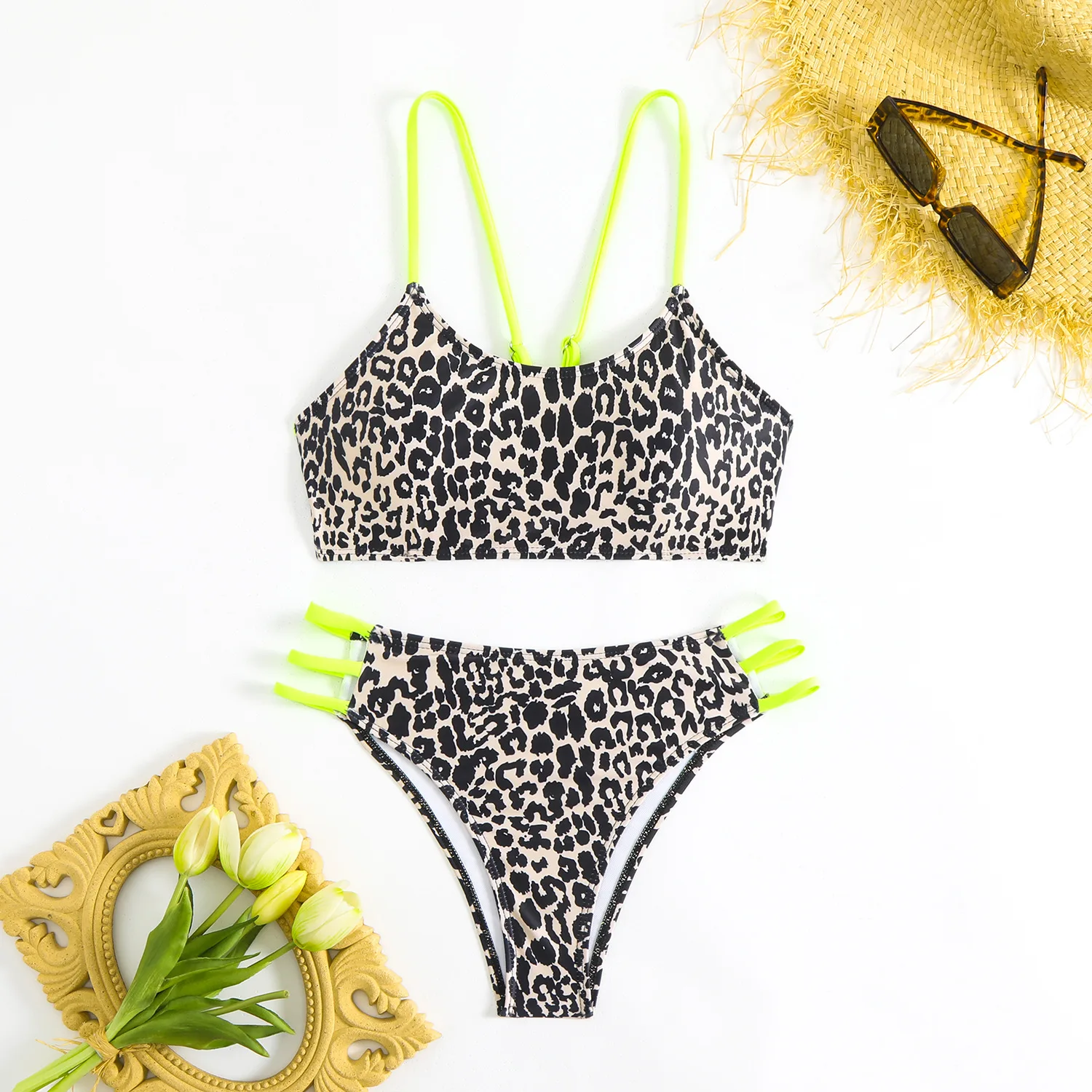 2025 New Summer Swimwear Bikini Set Sexy Leopard Spaghetti Strap Bikini 2 Piece Set Women Split Swimsuit High Waist Beach Bikini - Image 29