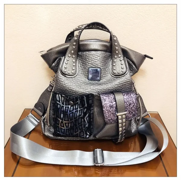 Women Fashion Genuine Leather Large Capacity Handbags 2022 New Oversized Rivet Work Silver Shoulder Bags Woman Luxury Brand Tote - Image 17