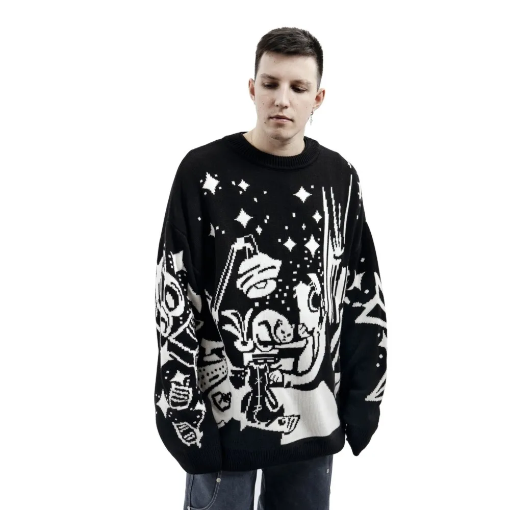 Oversized Sweaters Men Women Harajuku Anime Girl Graffiti Vintage Knitted Sweater lo-fi Winter Unisex Cotton Pullover Streetwear - Image 4