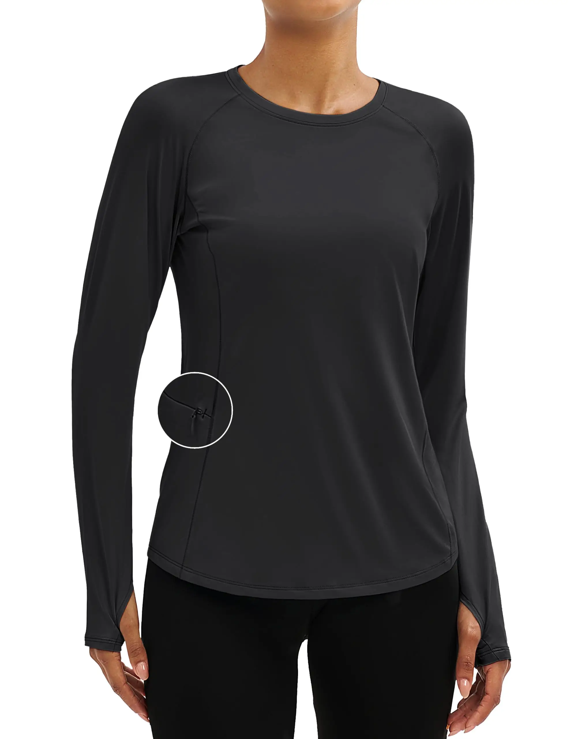 TACVASEN UPF80+ Long Sleeve Crewneck T-shirts Womens Outdoor Basic Tops Sun Protection Zipper Pocket Breathable Lightweight Tees - Image 8