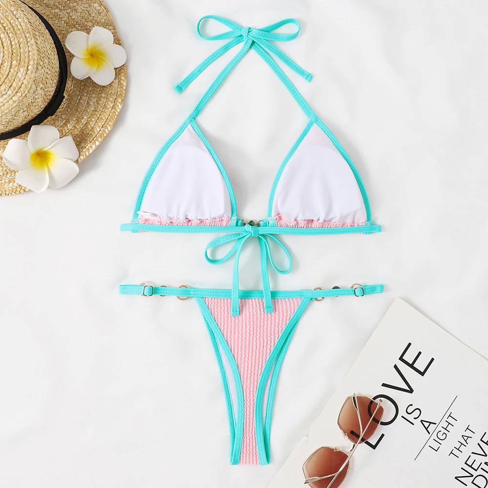 2024 Women Swimsuit Halter Bath Suit Two Pieces Bikini Set Femme Beachwear Summer Bathing Suit String Adjust Thong Triangle Cup - Image 42