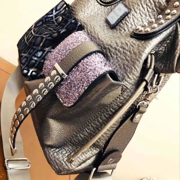 Women Fashion Genuine Leather Large Capacity Handbags 2022 New Oversized Rivet Work Silver Shoulder Bags Woman Luxury Brand Tote - Image 3