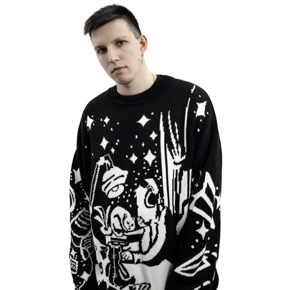 Oversized Sweaters Men Women Harajuku Anime Girl Graffiti Vintage Knitted Sweater lo-fi Winter Unisex Cotton Pullover Streetwear - Image 2