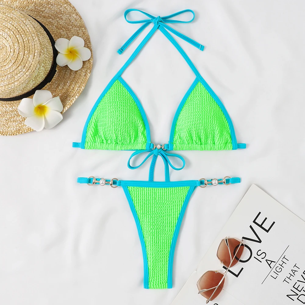2024 Women Swimsuit Halter Bath Suit Two Pieces Bikini Set Femme Beachwear Summer Bathing Suit String Adjust Thong Triangle Cup - Image 52