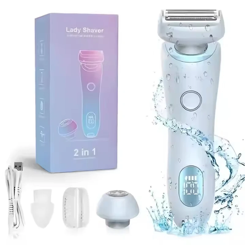 Professional 2 in 1 Wet Dry Electric Waterproof Razor Hair Removal Lady Shaver Trimmer for Bikini Leg Arm Underarm Area - Image 9