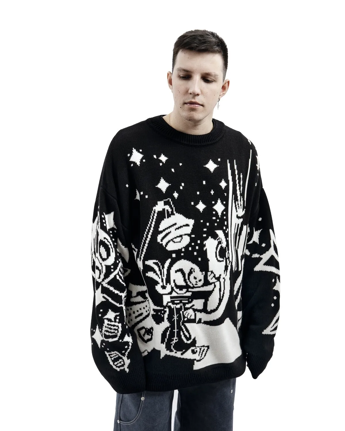 Oversized Sweaters Men Women Harajuku Anime Girl Graffiti Vintage Knitted Sweater lo-fi Winter Unisex Cotton Pullover Streetwear - Image 28