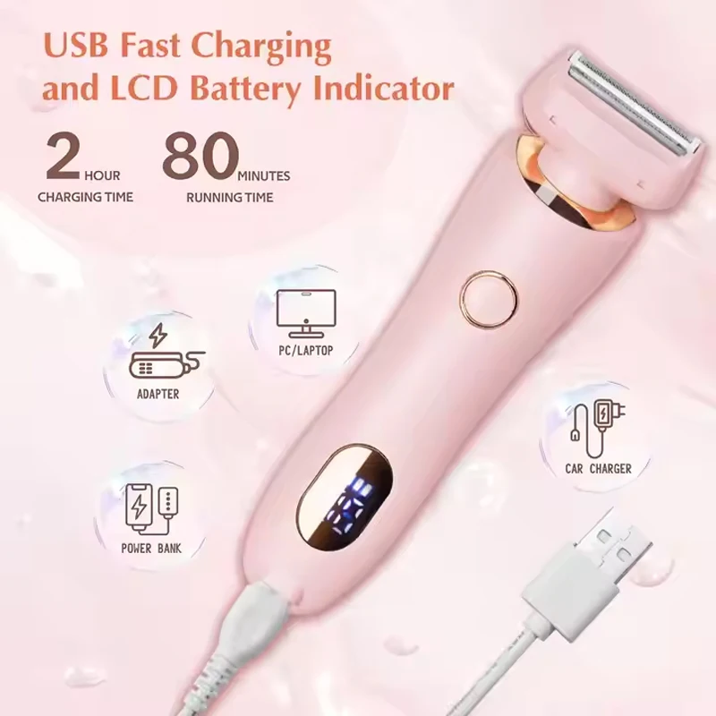 Professional 2 in 1 Wet Dry Electric Waterproof Razor Hair Removal Lady Shaver Trimmer for Bikini Leg Arm Underarm Area - Image 4