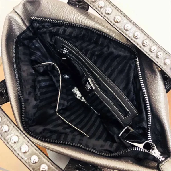 Women Fashion Genuine Leather Large Capacity Handbags 2022 New Oversized Rivet Work Silver Shoulder Bags Woman Luxury Brand Tote - Image 6