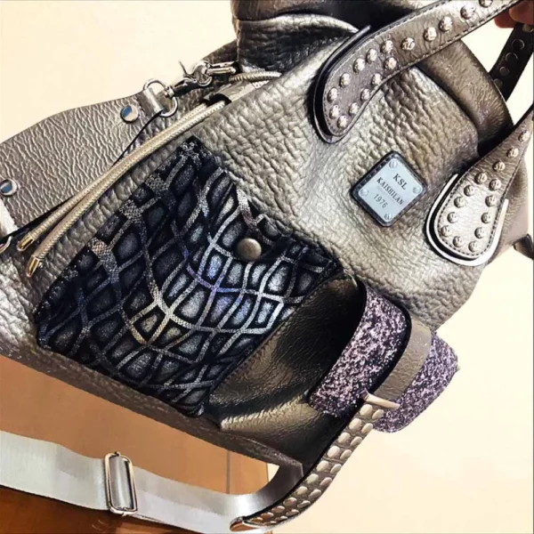 Women Fashion Genuine Leather Large Capacity Handbags 2022 New Oversized Rivet Work Silver Shoulder Bags Woman Luxury Brand Tote - Image 2