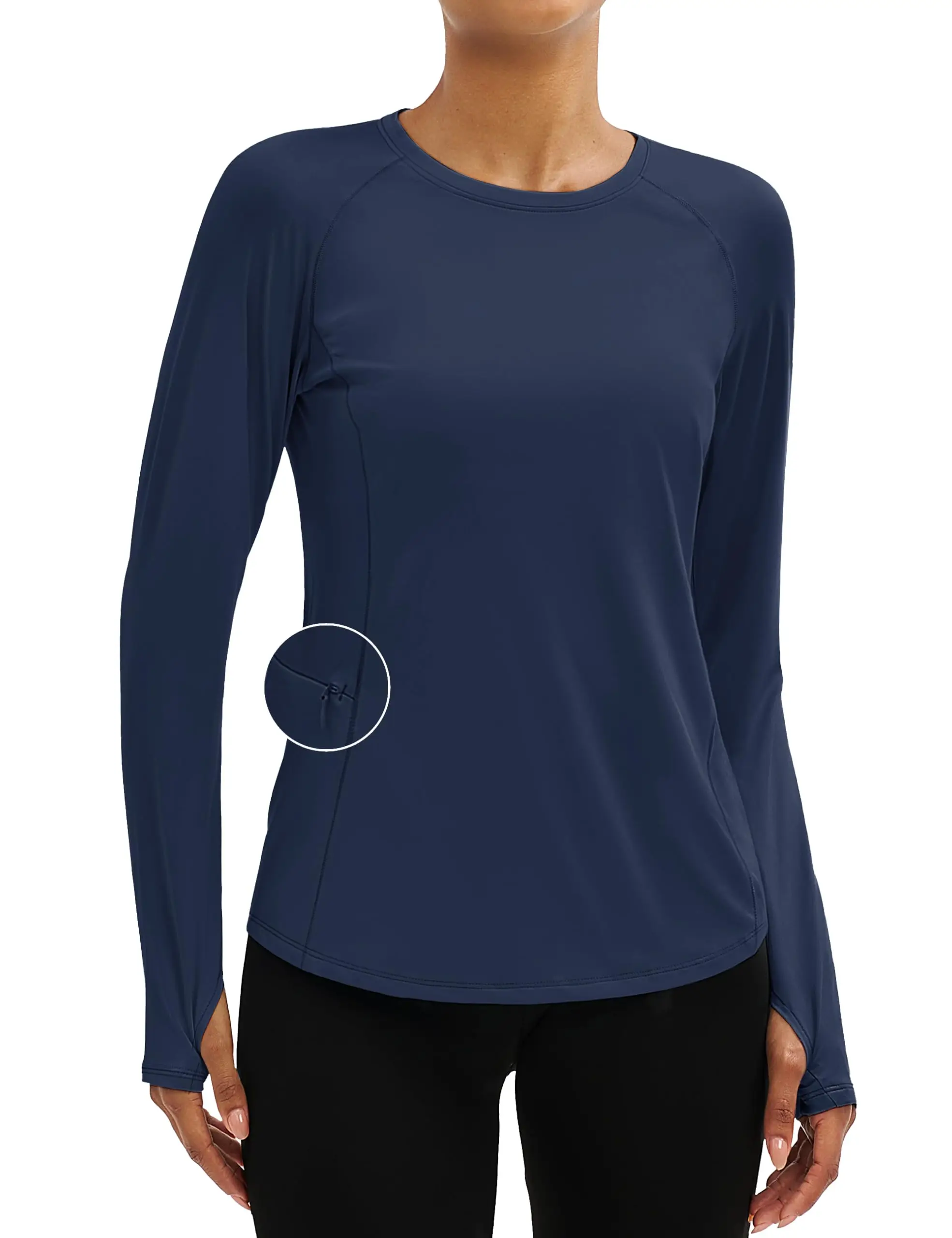 TACVASEN UPF80+ Long Sleeve Crewneck T-shirts Womens Outdoor Basic Tops Sun Protection Zipper Pocket Breathable Lightweight Tees - Image 9