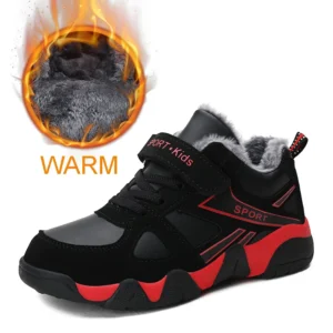 Fashion Boys Sport Shoes Winter Kids Running Sneakers Children Warm Walking Casual Shoes Lightweight Plush Sneakers Boots Boy