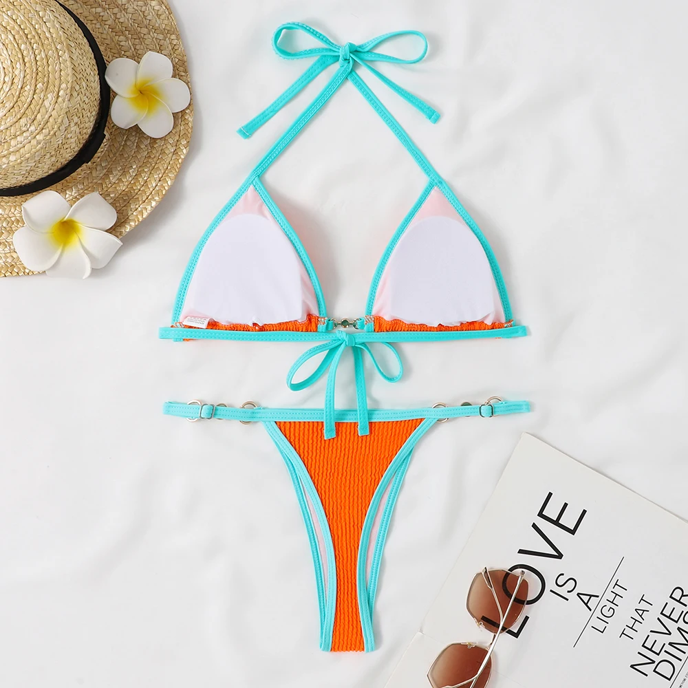 2024 Women Swimsuit Halter Bath Suit Two Pieces Bikini Set Femme Beachwear Summer Bathing Suit String Adjust Thong Triangle Cup - Image 47
