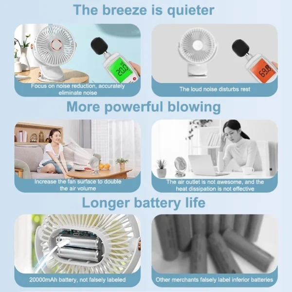 Portable Desktop Mini Clip Cooling Fan For Stroller Home Office Summer Hanging Wind Air Cooler Long Battery Life High Speed - Image 11
