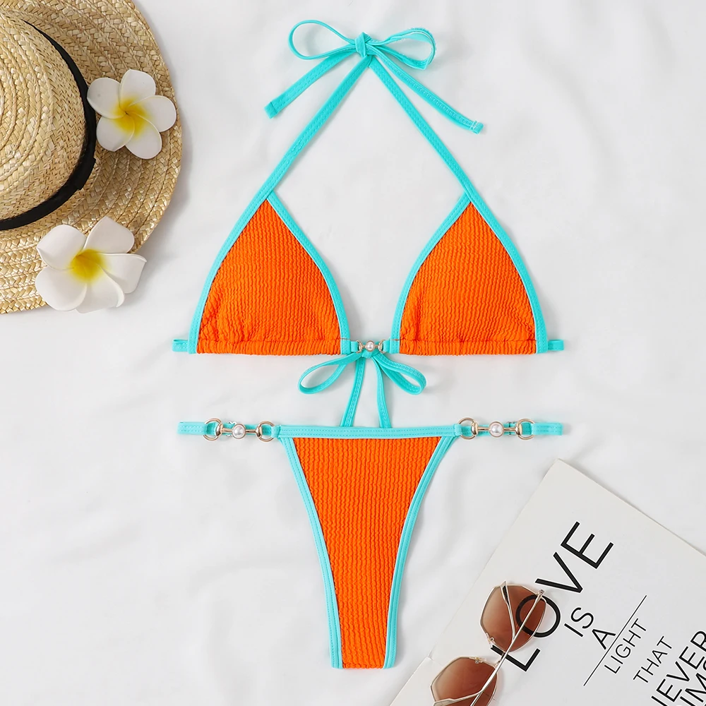 2024 Women Swimsuit Halter Bath Suit Two Pieces Bikini Set Femme Beachwear Summer Bathing Suit String Adjust Thong Triangle Cup - Image 46