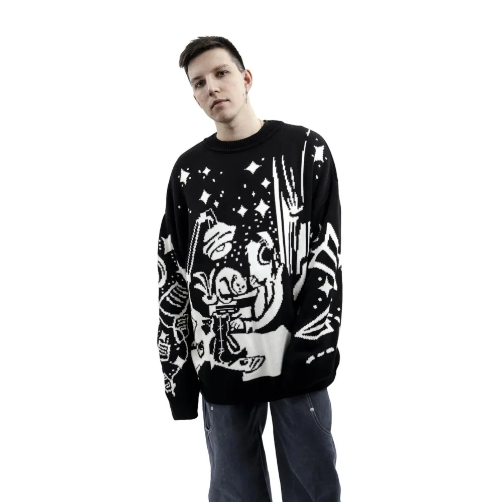 Oversized Sweaters Men Women Harajuku Anime Girl Graffiti Vintage Knitted Sweater lo-fi Winter Unisex Cotton Pullover Streetwear - Image 3