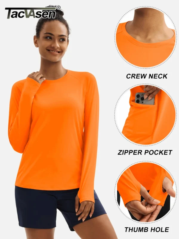 TACVASEN UPF80+ Long Sleeve Crewneck T-shirts Womens Outdoor Basic Tops Sun Protection Zipper Pocket Breathable Lightweight Tees - Image 2