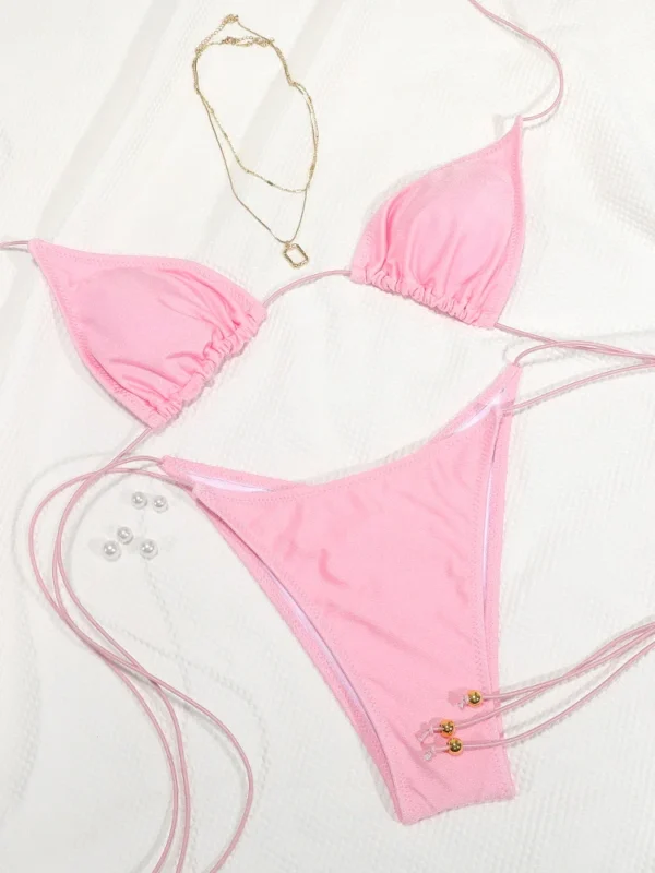 ZRTAK Sexy Swimsuit Women Triangle Bikinis Swimwear High Cut Bathing Suit Push Up Biquinis Solid Tie Bikini Sets - Image 3