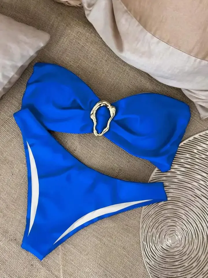 UETEEY 2025 New Summer Swimwear Bikini Set Sexy Solid Strapless Bikini 2 Piece Set Women Split Swimsuit Low Waist Beach Bikini - Image 9