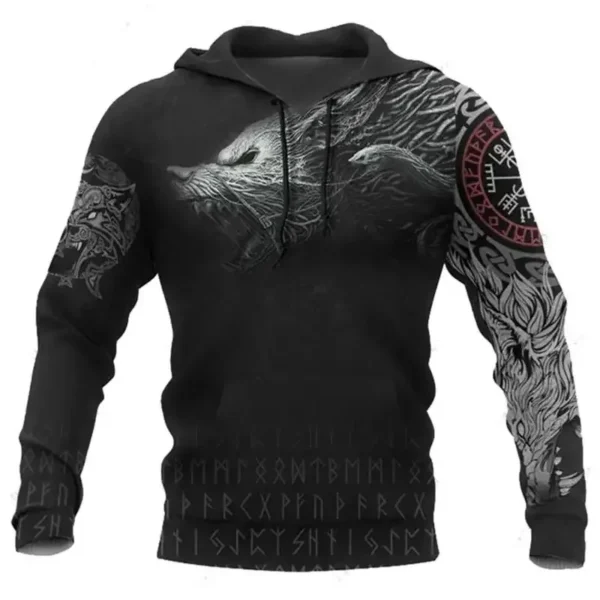 2023 New Autumn Men's Hoodie Wolf Print 3D Sweatshirts Urban Trendy All-Match Oversized Tops Poleron Hooded Clothes Men Clothing - Image 5