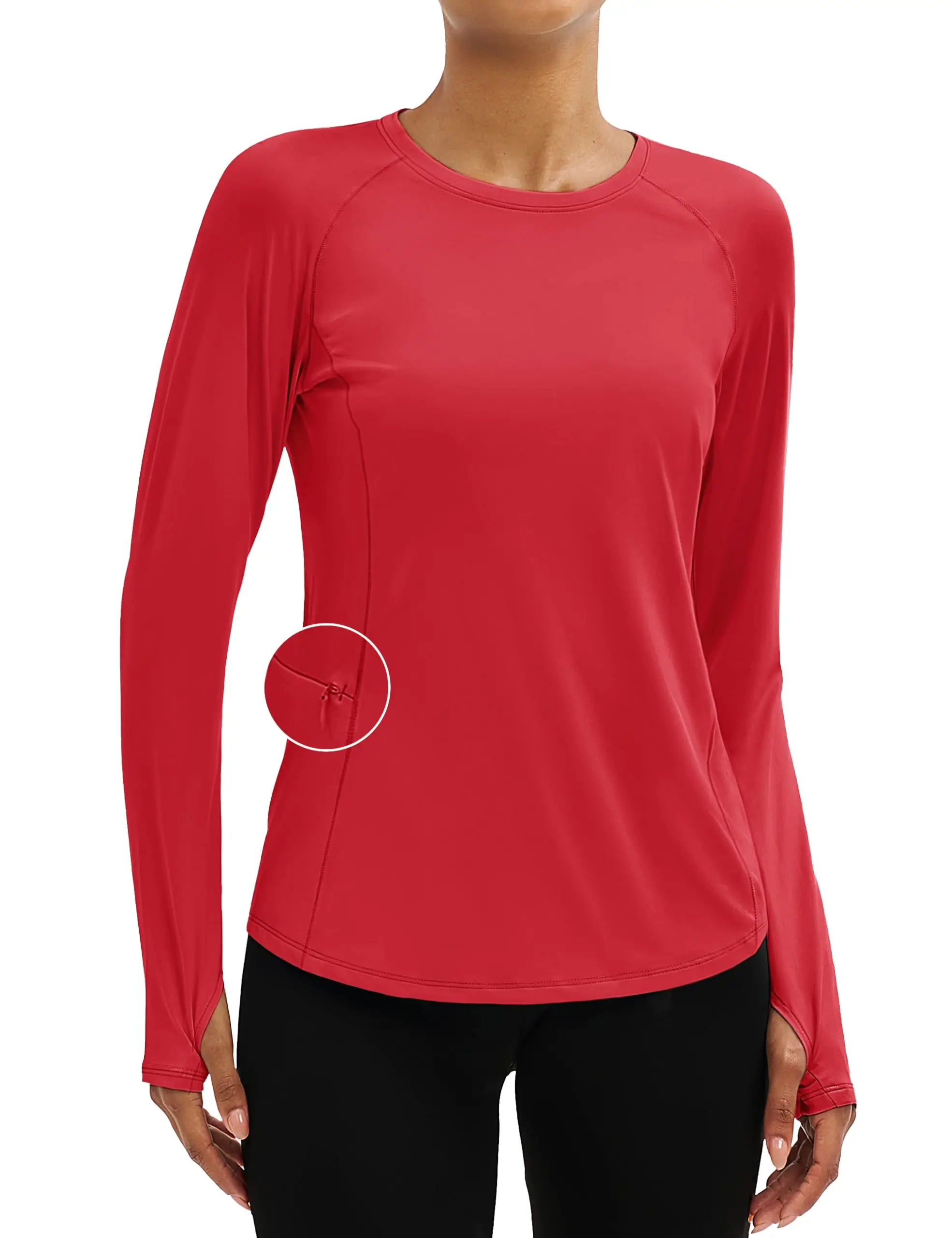 TACVASEN UPF80+ Long Sleeve Crewneck T-shirts Womens Outdoor Basic Tops Sun Protection Zipper Pocket Breathable Lightweight Tees - Image 12