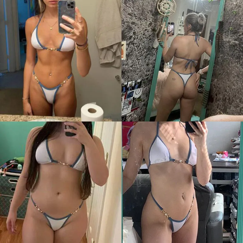 2024 Women Swimsuit Halter Bath Suit Two Pieces Bikini Set Femme Beachwear Summer Bathing Suit String Adjust Thong Triangle Cup - Image 15