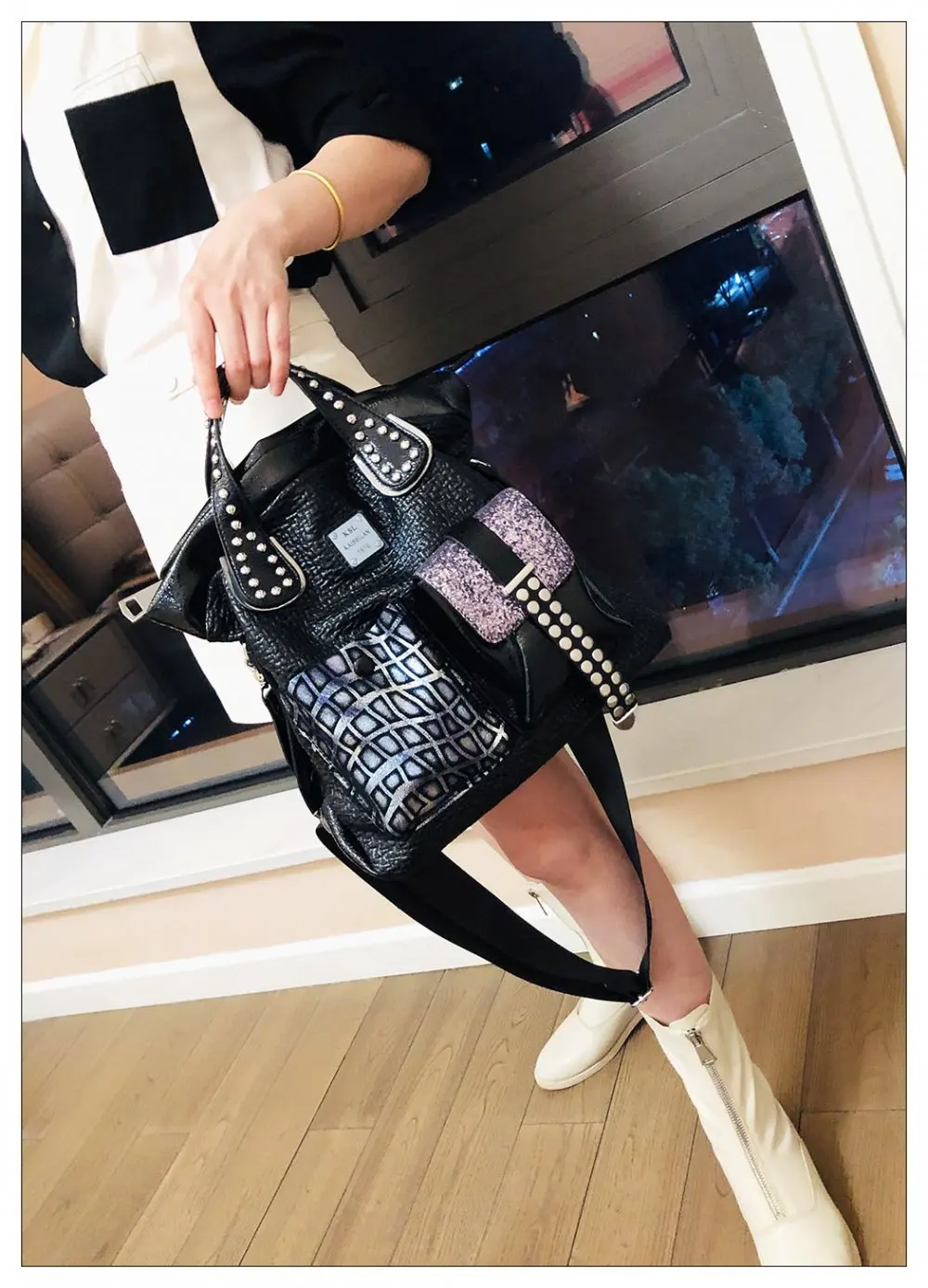 Women Fashion Genuine Leather Large Capacity Handbags 2022 New Oversized Rivet Work Silver Shoulder Bags Woman Luxury Brand Tote - Image 13