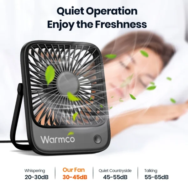 Warmco Mini USB Desk Fans Portable USB-C Desktop Cooling Fan 3-Speed Adjustable 180° Rotation Quiet Small Personal Fan for Home - Image 5