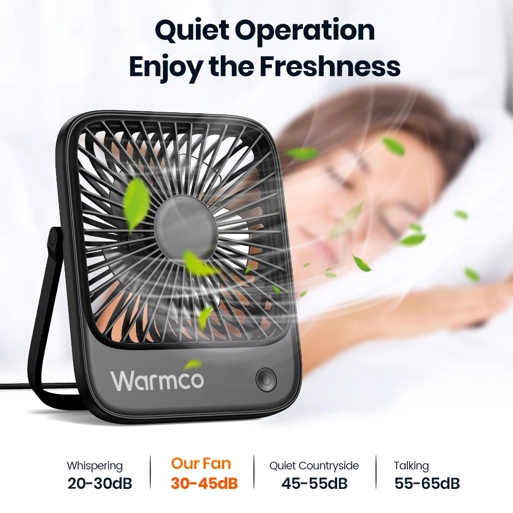 Warmco Mini USB Desk Fans Portable USB-C Desktop Cooling Fan 3-Speed Adjustable 180° Rotation Quiet Small Personal Fan for Home - Image 5