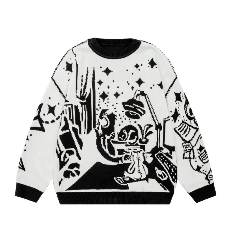Oversized Sweaters Men Women Harajuku Anime Girl Graffiti Vintage Knitted Sweater lo-fi Winter Unisex Cotton Pullover Streetwear - Image 7