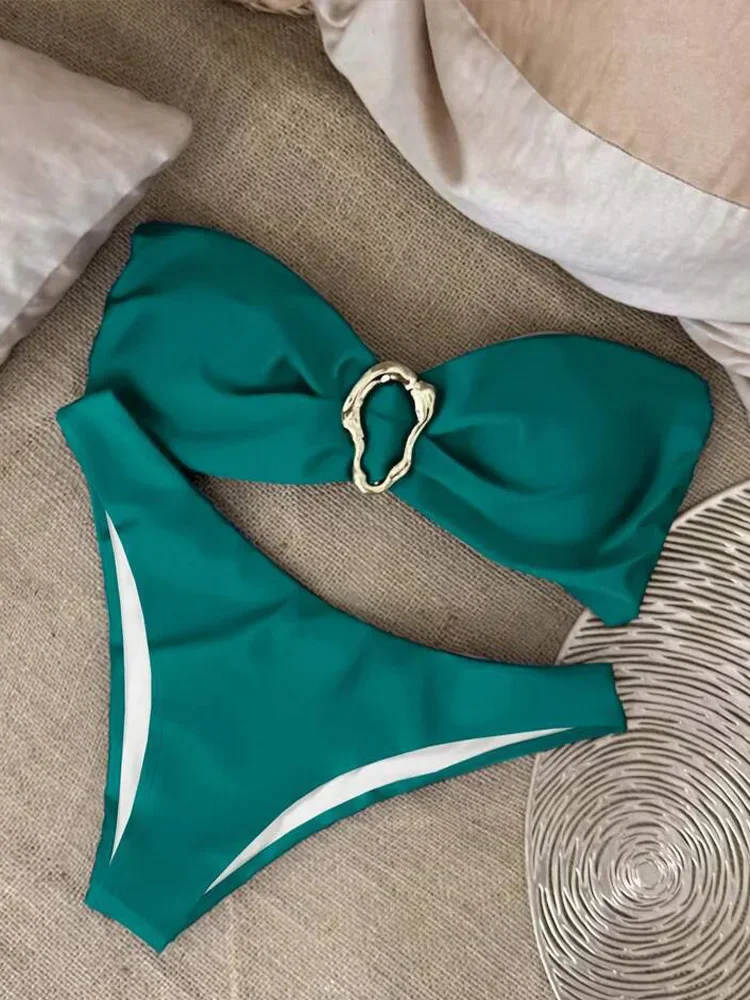 UETEEY 2025 New Summer Swimwear Bikini Set Sexy Solid Strapless Bikini 2 Piece Set Women Split Swimsuit Low Waist Beach Bikini - Image 2