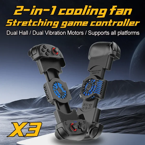 2 IN 1 Cooling Fan Stretching Gamepad X3 for Multi-Platform with Dual Hall,Dual vibration Motors&intelligence Bluetooth Chip - Image 2