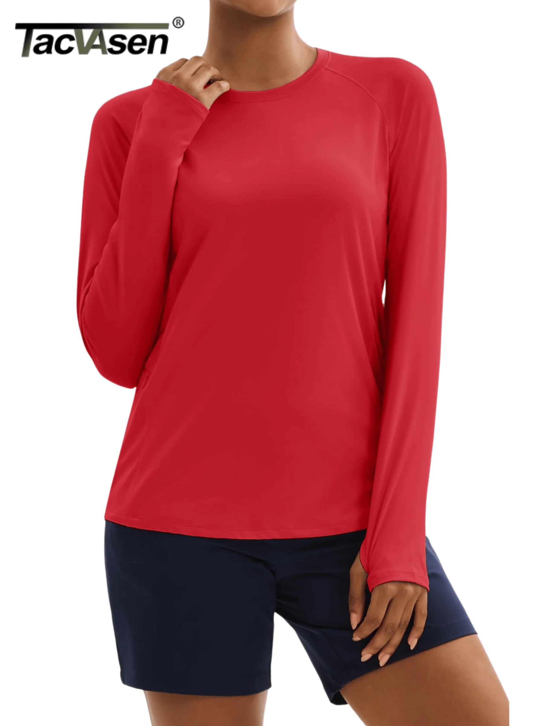 TACVASEN UPF80+ Long Sleeve Crewneck T-shirts Womens Outdoor Basic Tops Sun Protection Zipper Pocket Breathable Lightweight Tees - Image 5