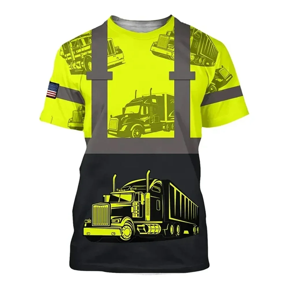 Work Clothing Summer Breathable Men's T-shirt 3D Printing Style Trucker Safety Transportation Work Uniform Oversized Loose Tops - Image 12