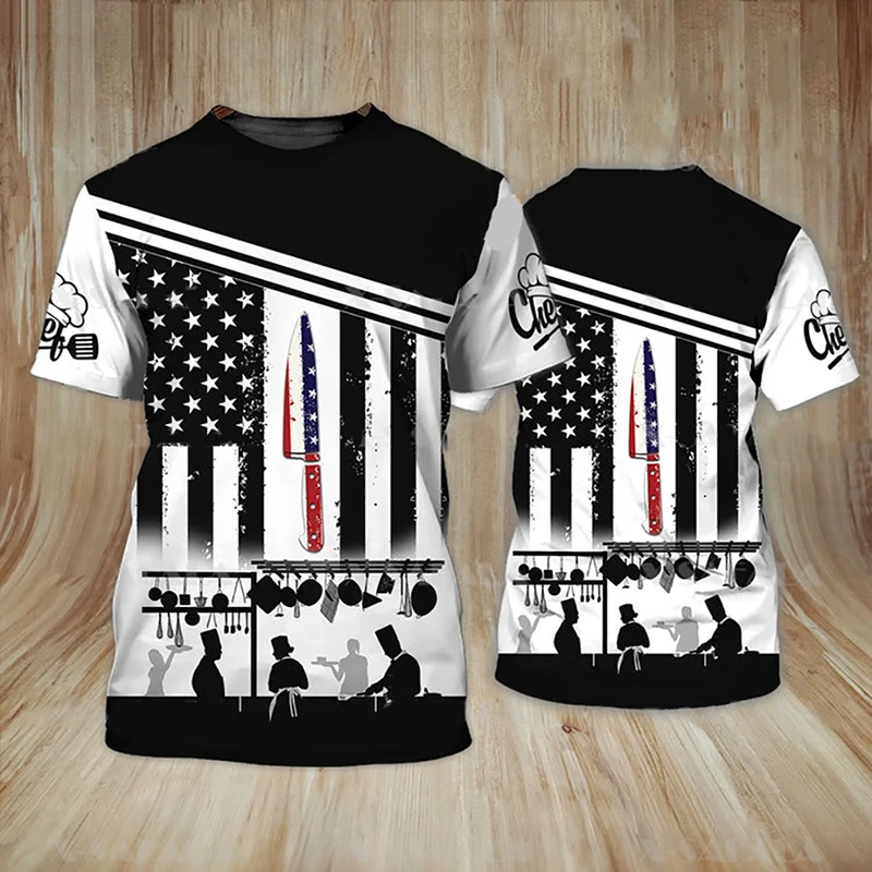 Summer Men's T-shirt Summer Short Sleeve Kitchen Items Printed Chef Clothes Round Neck Oversized Men's Clothing Street Tops Tees - Image 29