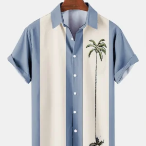 Hawaiian Shirt Men Summer 3d Coconut Tree Printed Holiday Short Sleeve Tops Tee Oversized Blouse Casual Dress