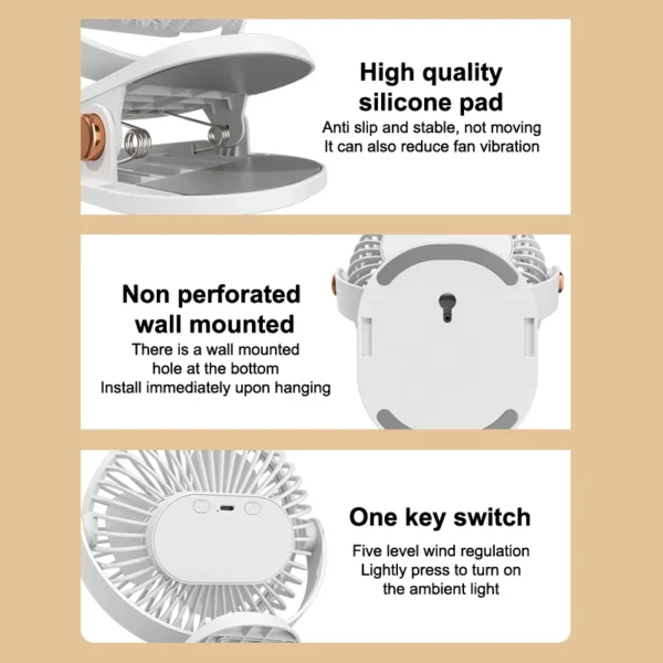 Portable Desktop Mini Clip Cooling Fan For Stroller Home Office Summer Hanging Wind Air Cooler Long Battery Life High Speed - Image 15