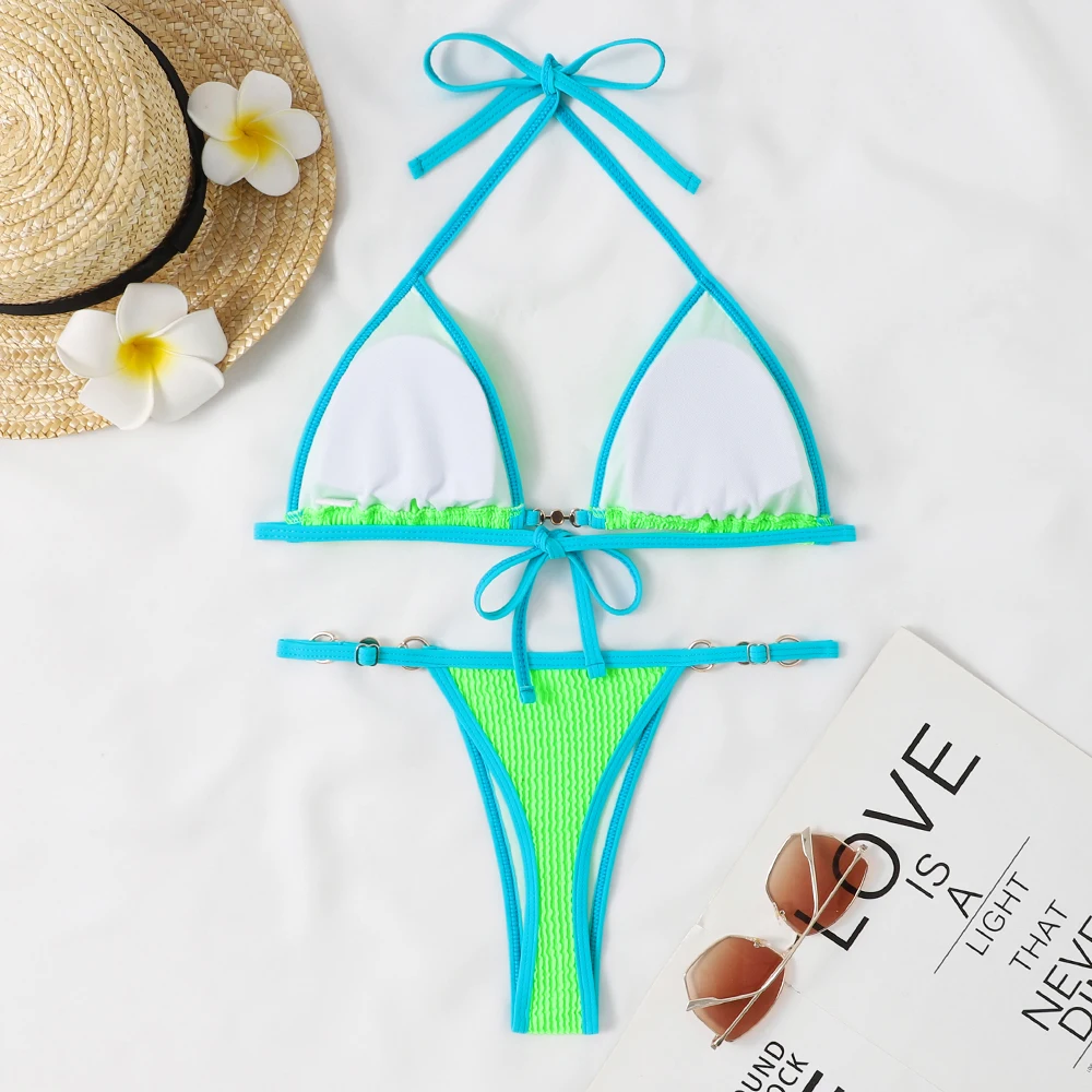 2024 Women Swimsuit Halter Bath Suit Two Pieces Bikini Set Femme Beachwear Summer Bathing Suit String Adjust Thong Triangle Cup - Image 53