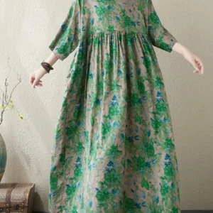 short sleeve oversized cotton vintage floral new in dresses for women casual loose long summer dress elegant clothing 2025