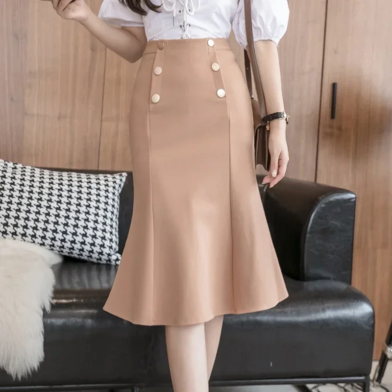 Oversized Winter Black Long Skirts 2024 Fashion Button High Waist Sexy Red Skirt Women Clothing Elegant Korean Office Midi Skirt - Image 3