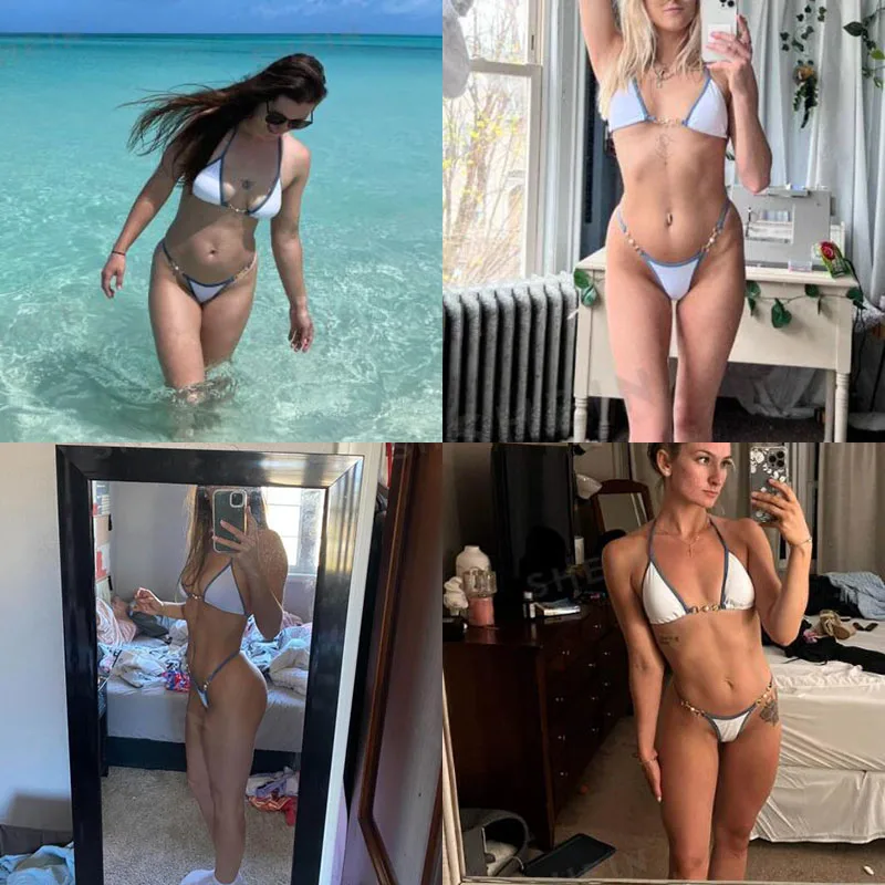 2024 Women Swimsuit Halter Bath Suit Two Pieces Bikini Set Femme Beachwear Summer Bathing Suit String Adjust Thong Triangle Cup - Image 6