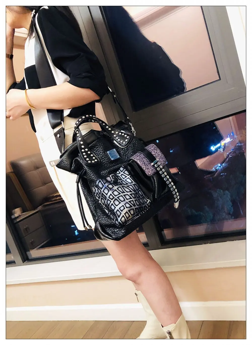 Women Fashion Genuine Leather Large Capacity Handbags 2022 New Oversized Rivet Work Silver Shoulder Bags Woman Luxury Brand Tote - Image 15