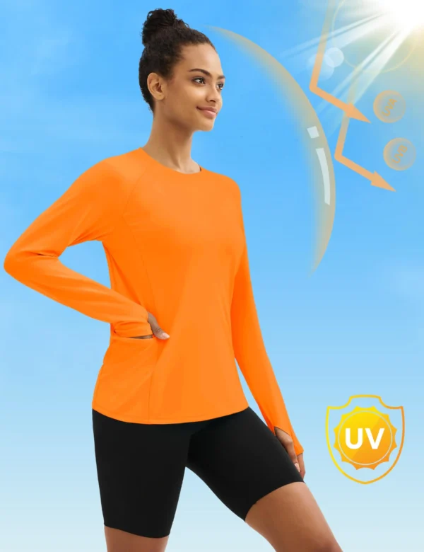 TACVASEN UPF80+ Long Sleeve Crewneck T-shirts Womens Outdoor Basic Tops Sun Protection Zipper Pocket Breathable Lightweight Tees - Image 20